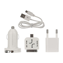 Комплект СЗУ, АЗУ, кабель miniUSB-USB, переходник microUSB 30 pin белый 18-1197