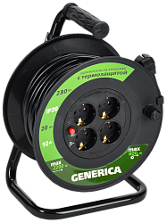 Катушка УК20 с термозащитой 4 места 2P+PE/20м 3х1,0мм2 GENERICA WKP10-10-04-20-G