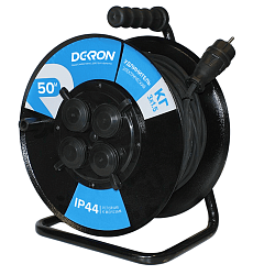 Удлинитель УКМ-44 силовой на катушке 4 гн. КГ-ХЛ 3х1,5 50м IP44 (катушка металл) 16А 3500Вт УКМ4404-3698