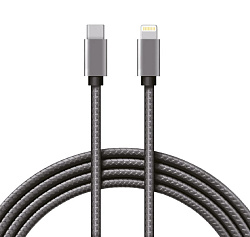 Кабель Type-C – Lightning для Apple, 2,4A 1 м, в нейлоновой графитовой оплетке, Power Delivery REXANT 18-7054