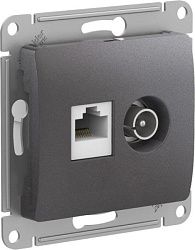 Розетка компьютерная + телевизионная 2-м Glossa RJ45 кат.5E + TV механизм графит SE GSL001389 1402930