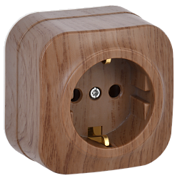 GLORY Розетка 1-местная для открытой установки с заземлением без защитных шторок 16А РС20-3-ХД дуб IEK ERH11-K24-16