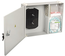 ITK Оптический настенный распределительный кросс укомплектованный: адаптеры SC (Simplex) 24шт; пигтейлы SC/UPC 50/125 (OM2); сплайс-кассета; КДЗС FOBX24-N-24SCUS50