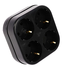 Сетевой разветвитель 4 гн, с/з, 16 А,  4T4 чёрный, в индивидуальной упаковке 4Т4 чёр. И.У.