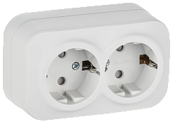 GLORY Розетка 2-местная для открытой установки с заземлением с защитными шторками 16А РСш22-3-ХБм белый матовый IEK ERH24-K01M-16
