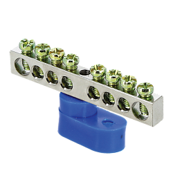 Шина "0" N (6x9мм) 8 отв. цинк синий угловой изолятор EKF 