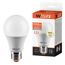 Лампа светодиодная "Груша" A65 20Вт 1400лм 3000К Е27 (50шт/уп) WOLTA 25Y65BL20E27