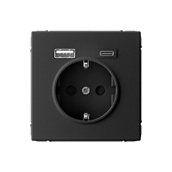 Розетка ArtGallery 16А с 2-мя заряд. устройствами USB A+C 5В/2.4А/3А 2х5В/1.5А механизм карбон SE GAL001032 1823419