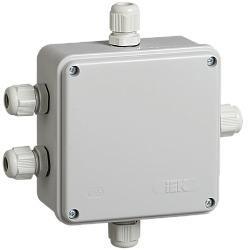 Коробка распаячная КМ41330 для открытой проводки безгалогенная (HF) 100х100х50мм IP55 5 гермовводов PG9 серая IEK UKO10-100-100-050-K51-55