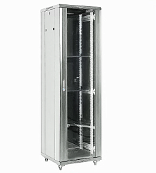 Напольный шкаф 19" 42U 600×600×2054 (ШxГxВ), дверь стекло, металлическая задняя дверь, боковые съемные стенки, RAL 7035 REXANT 04-4266-211