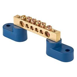 Шина "0" N (8x12мм) 6 отв. латунь 2 синих угловых изолятора EKF sn0-125-06-2