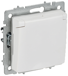BRITE Розетка 1-местная с заземлением с защитными шторками и крышкой 16А IP44 РСбш10-3-44-БрАБ арктический белый IEK BR-R16-16-44-K91