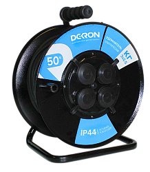 Удлинитель УКП-44 силовой на катушке 4 гн. ПВС 3х2,5 IP44 с/з 50м с автоматом защиты (катушка пластик) 16А 3500Вт УКП4404-9355