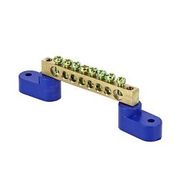 Шина "0" N (6x9мм) 8 отв. латунь 2 синих угловых изолятора EKF 