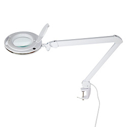Лупа на струбцине круглая 3D с подсветкой 60 SMD LED, сенсорный регулятор яркости, ø127мм, белая REXANT 31-0531