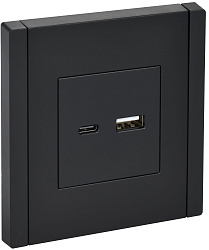 FORTE&PIANO Розетка USB A+C 18Вт FP151 черный IEK FP-U22-018-K02