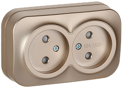 GLORY Розетка 2-местная для открытой установки без заземления с защитными шторками 10А РСш22-2-ХШм шампань матовый IEK ERH23-K37M-10
