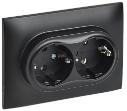 SKANDY Розетка 2-местная с заземлением без защитных шторок 16А в сборе SK-R08Bl черный IEK SK-R21-16-K02-F
