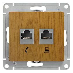 Розетка компьютерная + телефонная 2-м СП Glossa RJ45 + RJ11 кат.5E механизм дерево дуб SE GSL000585 288570