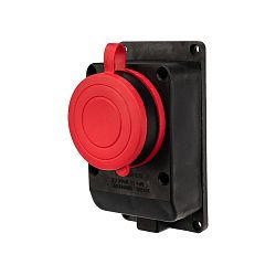 Розетка влагозащищенная настенная с крышкой 1 гнездо, 3Р+РЕ, 32А, IP44, каучук, черная REXANT 