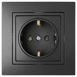 Розетка штепсельная с заземляющим контактом скрытой установки РС16-339 графит 11407BY