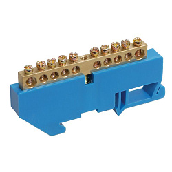 Шина «N» нулевая с синим изолятором на DIN-рейку 6x9мм стойка бол. 10 групп REXANT 11-2341