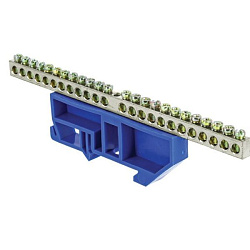 Шина "0" N (6x9мм) 24 отв. цинк синий изолятор на DIN-рейку EKF 