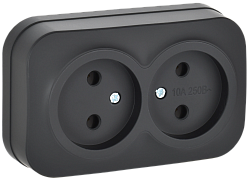 GLORY Розетка 2-местная для открытой установки без заземления без защитных шторок 10А РС22-2-ХЧм черный матовый IEK ERH20-K02M-10