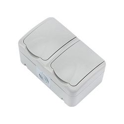 Блок горизонтальный 2 розетки (керамика) Mini OG IP54 с/з, о/у, серый KRANZ KR-78-0804