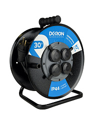 Удлинитель УКМ-44 силовой на катушке 4 гн. КГ-ХЛ 3х1,5 30м IP44 (катушка металл) 16А 3500Вт DEK0962-0007