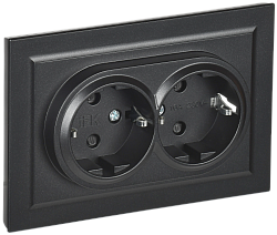 BRITE Розетка 2-местная с заземлением с защитными шторками 16А в сборе РСш12-3-БрЧ черный IEK BR-R24-16-K02-F