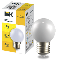 LIGHTING Лампа светодиодная декоративная G45 шар 1Вт 230В холодный белый E27 IEK LLE-G45-1-230-W-E27
