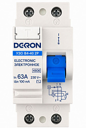 Устройства защитного отключения УЗО ВД-40 2P 63А/100мА тип АС 4,5кА DEKRON rcd40-2-63-100AC-dek