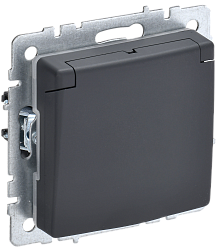 BRITE Розетка 1-местная с заземлением с защитными шторками и крышкой 16А IP44 РСбш10-3-44-БрГ графит IEK BR-R16-16-44-K53