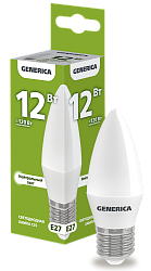 Лампа светодиодная C35 свеча 12Вт 230В 4000К E27 GENERICA LL-C35-12-230-40-E27-G
