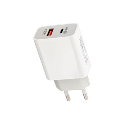 Сетевое зарядное устройство REXANT USB-A+USB-C адаптер, 18W белое 18-2216