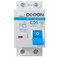 Автоматический выключатель дифференциального тока АД12 1P+N С06A АС30мА 4.5KA ad12-2-C06-30AC-dek