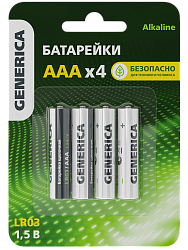 Батарейка щелочная Alkaline LR03/AAA (4шт/блистер) GENERICA ABT-LR03-ST-L04-G