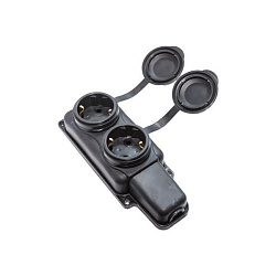 Розетка 2-местная каучуковая РП 16-232, 16А, IP44 с заземлением, брызгозащищенная, черная DEKRON DEK0903-0008