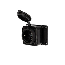 Розетка влагозащищенная с крышкой 1 гнездо, с/з, 16А, IP54, каучук, черная REXANT 