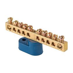 Шина "0" N (6x9мм) 10 отв. латунь синий угловой изолятор EKF 