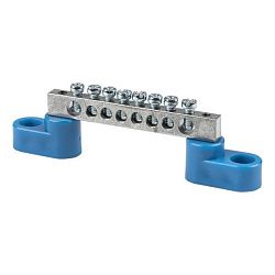 Шина "0" N (6x9мм) 8 отв. цинк 2 синих угловых изолятора EKF 