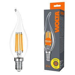 Светодиодная лампа WOLTA Filament, AC 210-240В, 50/60 Гц, прозрачное стекло, "Свеча на ветру", CT35, E14, 15 Вт, 1200 лм, 3000 К, 1/10/100 WF-CT35-15W3KE14