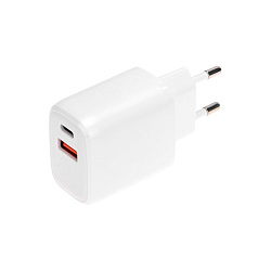 Сетевое зарядное устройство USB QC (20W) + Type C PD (20W), белое REXANT 18-2225