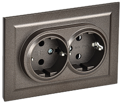 BRITE Розетка 2-местная с заземлением без защитных шторок 16А в сборе РС12-3-БрТБ темная бронза IEK BR-R21-16-K45-F