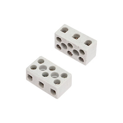 Клемма керамическая винтовая КВ 4 мм² 3 пары контактов с крепежным отверстием (100 шт./уп.) REXANT 