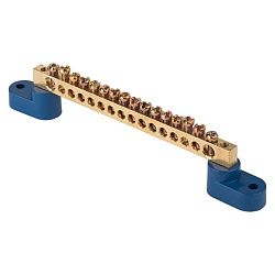 Шина "0" N (8x12мм) 16 отв. латунь 2 синих угловых изолятора EKF 