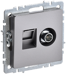 BRITE Розетка двойная TV+RJ45 кат.5E РТВ/РК12-БрС сталь IEK BR-AK20-1-K46