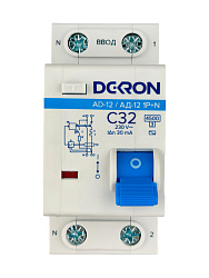 Автоматический выключатель дифференциального тока АД12 1P+N С32A АС30мА 4.5KA ad12-2-C32-30AC-dek