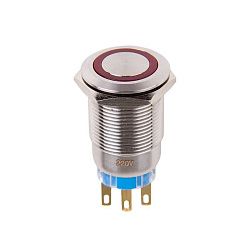 Кнопка  антивандальная Ø19 12В(LED) Б/Фикс (5с) OFF-(ON) / ON-(OFF) красная (A19-C1) REXANT 36-3430